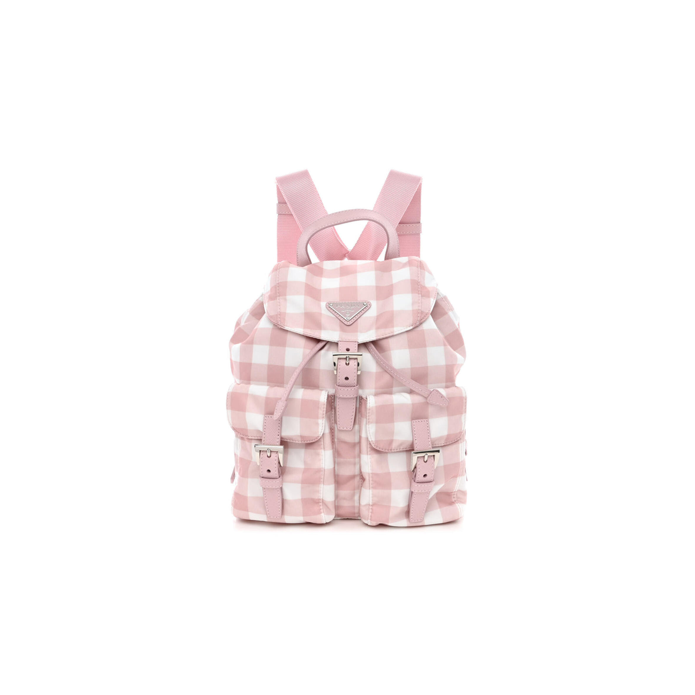 PRADA RE-NYLON SAFFIANO GINGHAM PRINT SMALL BACKPACK ALABASTRO 1BZ677 (28*23.5*12cm)